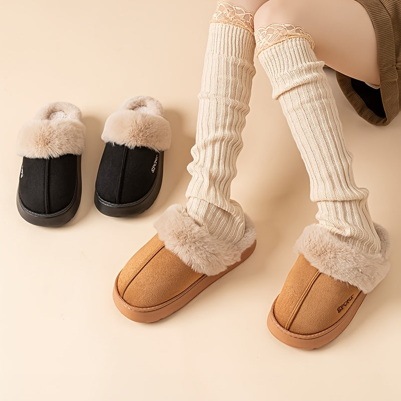 Sport Style Faux Deer Velvet Slippers, Casual Solid Color, Winter Season, Hand Washable, Slip-on Design with EVA Sole and Fabric Insole