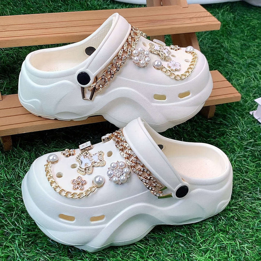These Women'S Cross-Border EVA Are Stylish And Versatile for Summer, Featuring Double White Bear Decorations And Rhinestone Chains. They Are Perfect for Home, Beach Outings, Or Shopping.