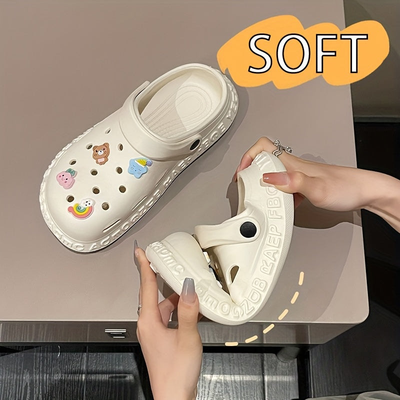 Women's Kawaii Dit Decor Clogs, Soft Sole Lightweight Closed Toe Beach Shoes, Breathable Hollow Out Garden Clogs