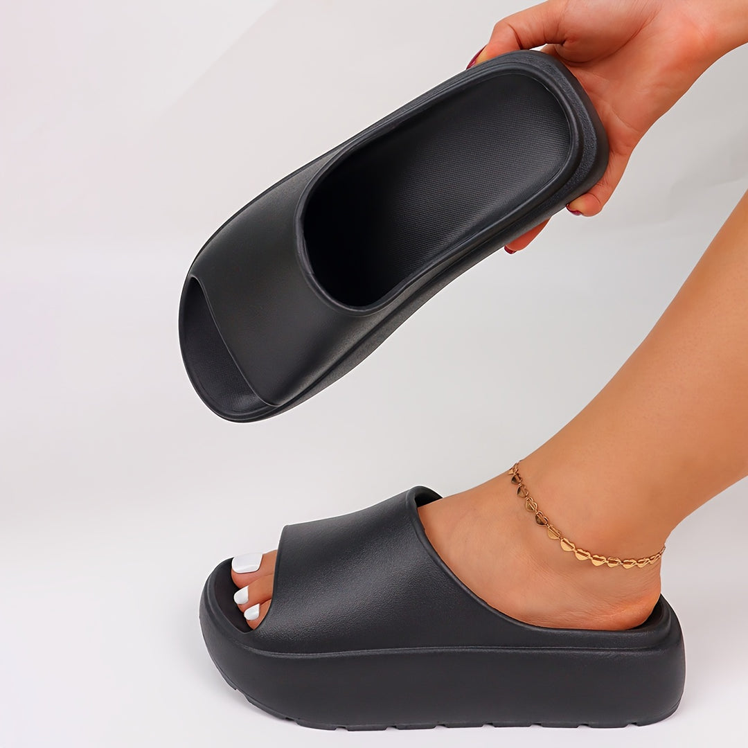 Solid Color Pillow Slides, Slip On Soft Sole Platform Casual Slides, Lightweight Non-slip Outdoor Slides