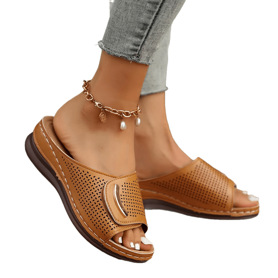Women's Orthopedic Open Toe Sandals, Summer Vintage Slip-On Slides With Low Heel, Casual Platform Shoes With Arch Support, Comfort Walking