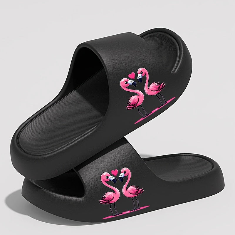 Women's Cute Pink Flamingo EVA Slides - Comfy Thick Sole Indoor Bathroom Shoes, Non-Slip & Odor-Resistant, Elegant Cartoon Design for Summer Home Use
