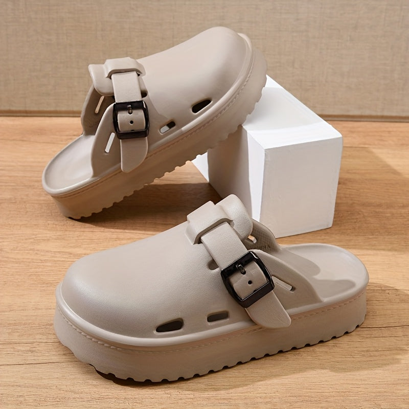 Women'S EVA Platform Sandals - Casual Round Toe Slip-On Shoes with Buckle Detail, All-Season Comfort, Thick Sole for Height Increase, Lightweight Daily Commuter Walking Shoes, Outdoor Beach Slides