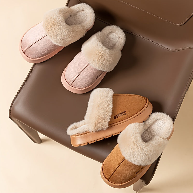 Sport Style Faux Deer Velvet Slippers, Casual Solid Color, Winter Season, Hand Washable, Slip-on Design with EVA Sole and Fabric Insole