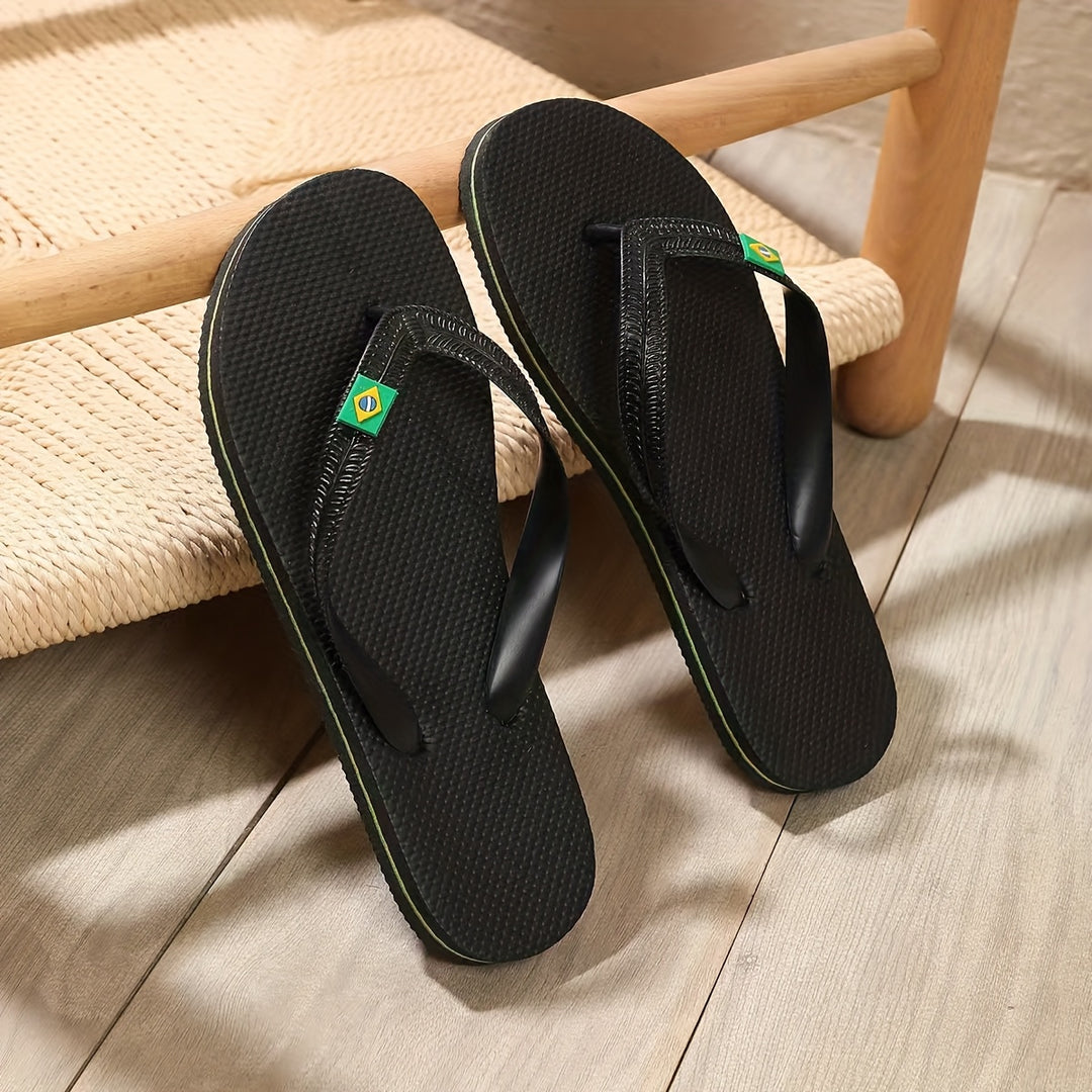 Women'S Brazilian Flag Pattern Flip-Flops, Fashionable Summer Beach Flat Sandals, Casual Indoor & Outdoor Slippers with TPU Upper, EVA Sole & Insole, Strappy Sandals