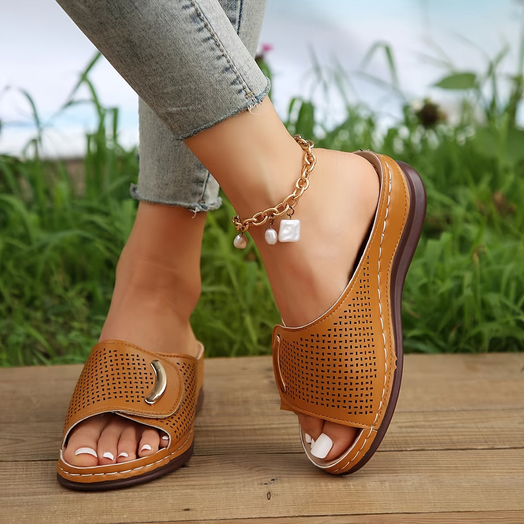 Women's Orthopedic Open Toe Sandals, Summer Vintage Slip-On Slides With Low Heel, Casual Platform Shoes With Arch Support, Comfort Walking