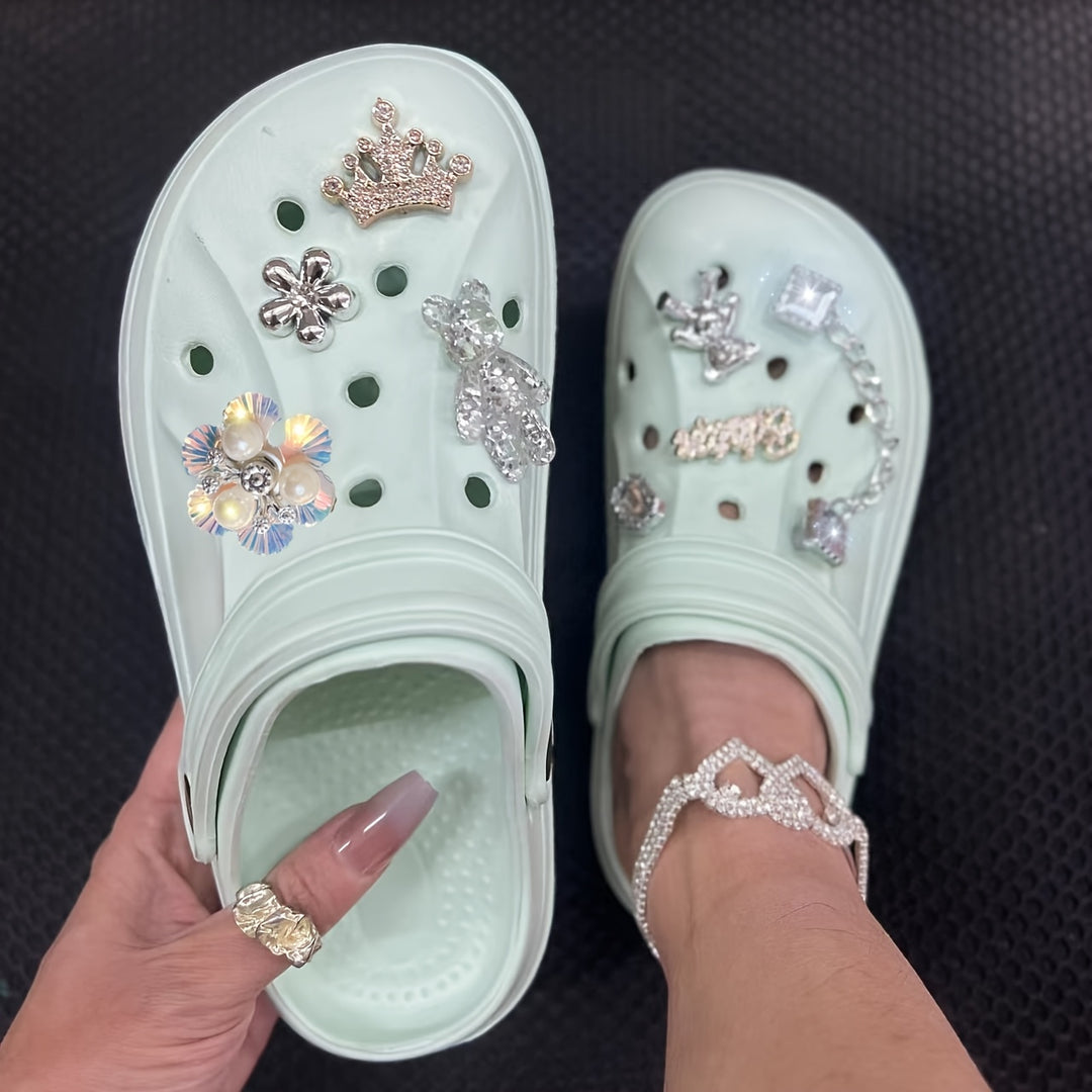 Breathable EVA Clogs for Couples - Casual Cartoon Design, All-Season Beach & Garden Sandals with Flat Sole