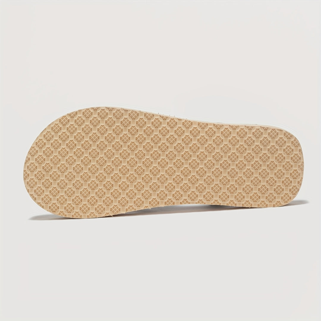 Women'S Stylish Summer Sandals - Beige Flat Flip Flops with Black Straps, EVA Sole, Slip-On Design, Perfect for Beach and Casual Wear, Casual Footwear | Minimalist Sandals | Evasole Sandals