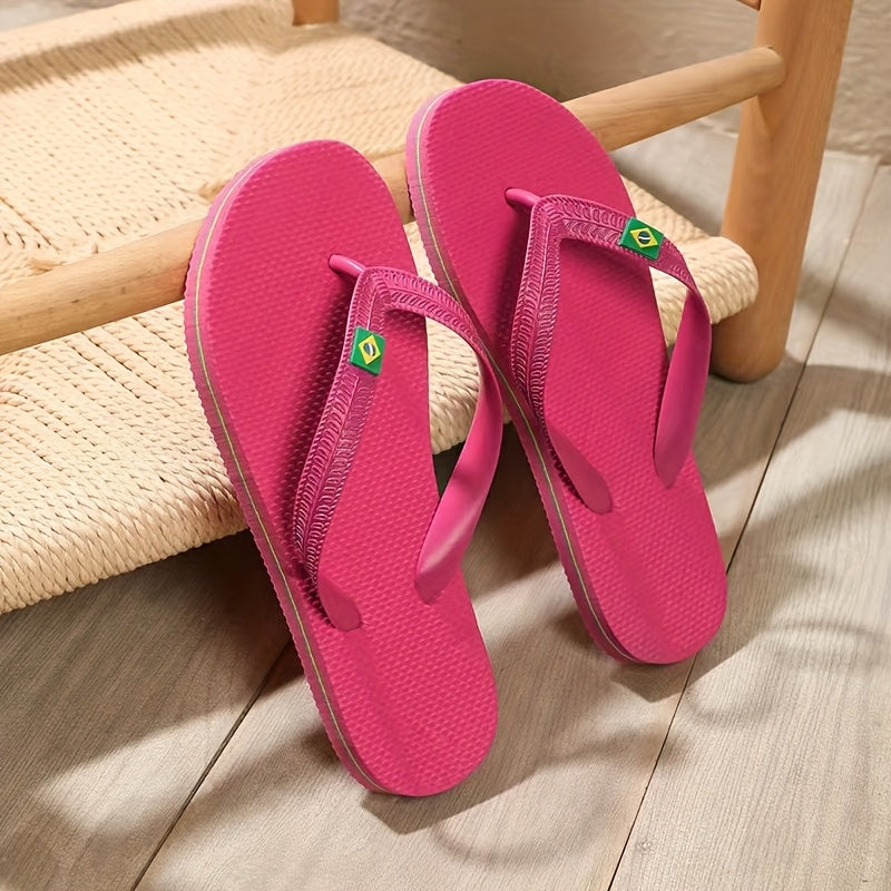 Women'S Brazilian Flag Pattern Flip-Flops, Fashionable Summer Beach Flat Sandals, Casual Indoor & Outdoor Slippers with TPU Upper, EVA Sole & Insole, Strappy Sandals