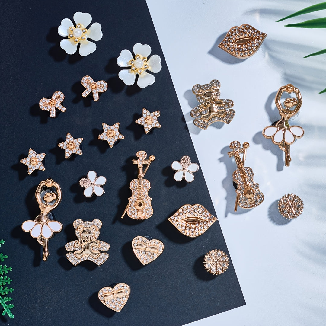 22/24pcs Ballet Girl Chain Charms Set, ABS Durable Material, Rhinestone Bear Flower Heart Garden Shoes Sandals Accessories, Perfect for Holiday Gifts