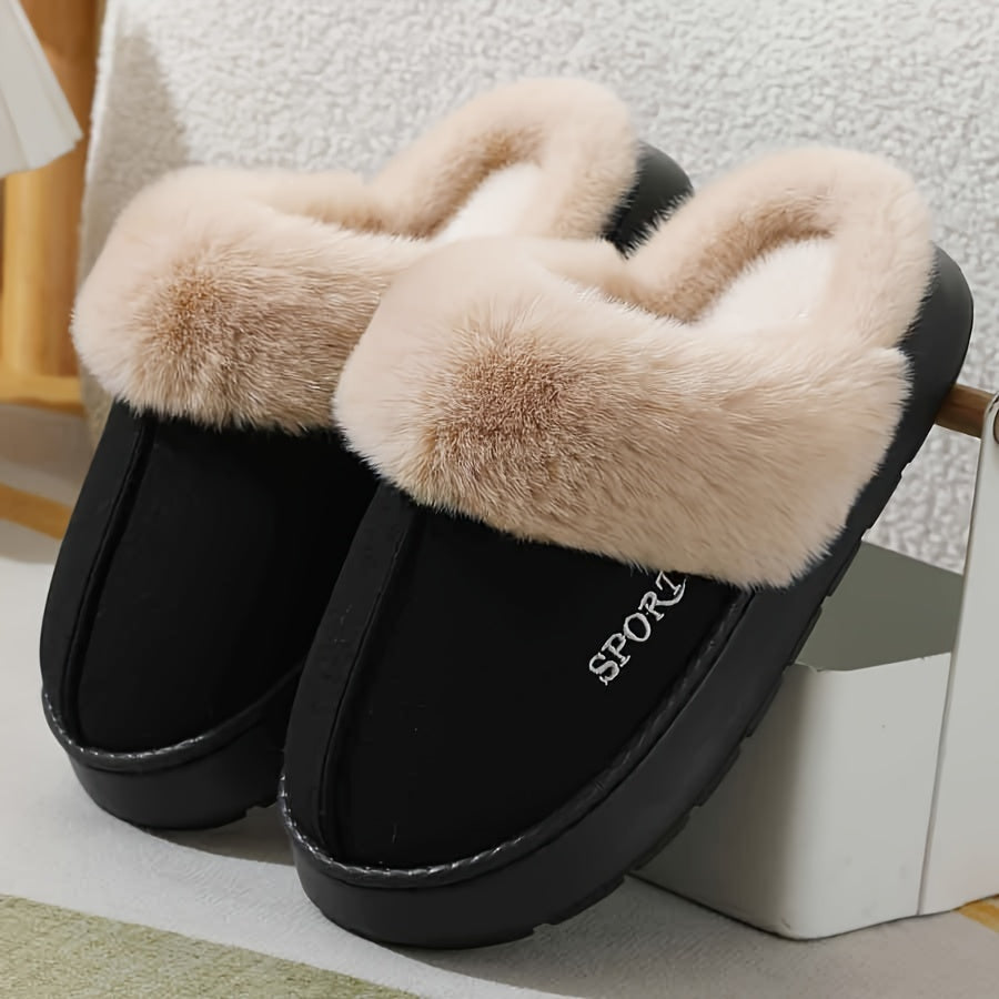 Sport Style Faux Deer Velvet Slippers, Casual Solid Color, Winter Season, Hand Washable, Slip-on Design with EVA Sole and Fabric Insole