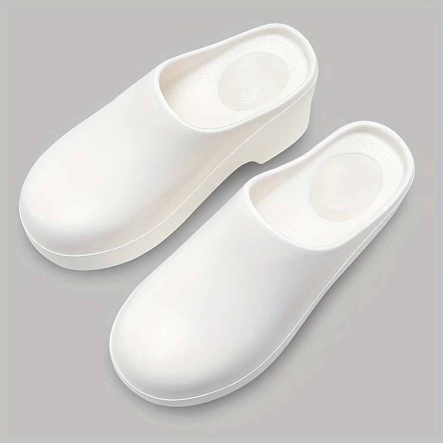 Minimalist EVA Heeled Mules for Women | All-Season Slip-On Round Toe Sandals with Mary-Jane Strap | Solid Color, Waterproof, Wear-Resistant, Mid-Heel Block with Cushioned Insole