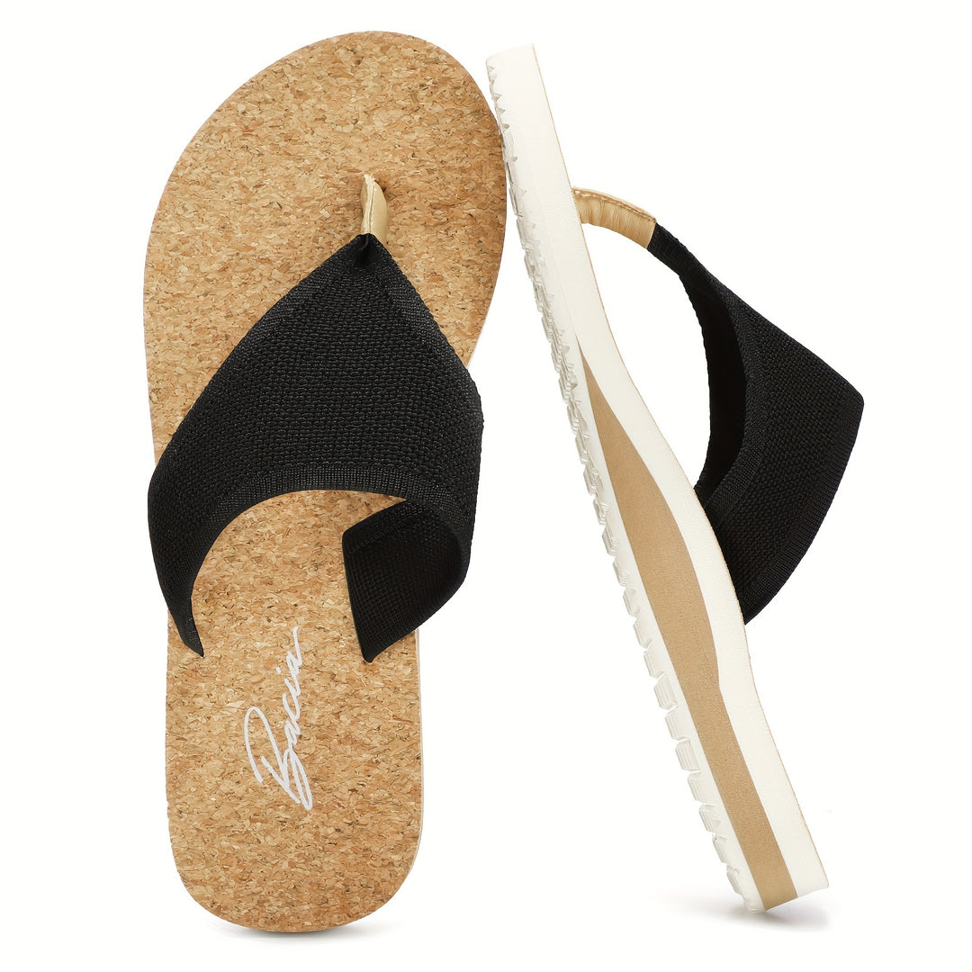 BACIA Women'S Orthopedic Flip-Flops, Casual T-Strap Flat Heel, Solid Color Fabric Upper with EVA Insole & MD Sole, Comfort Arch Support, with Hand Washable for Summer