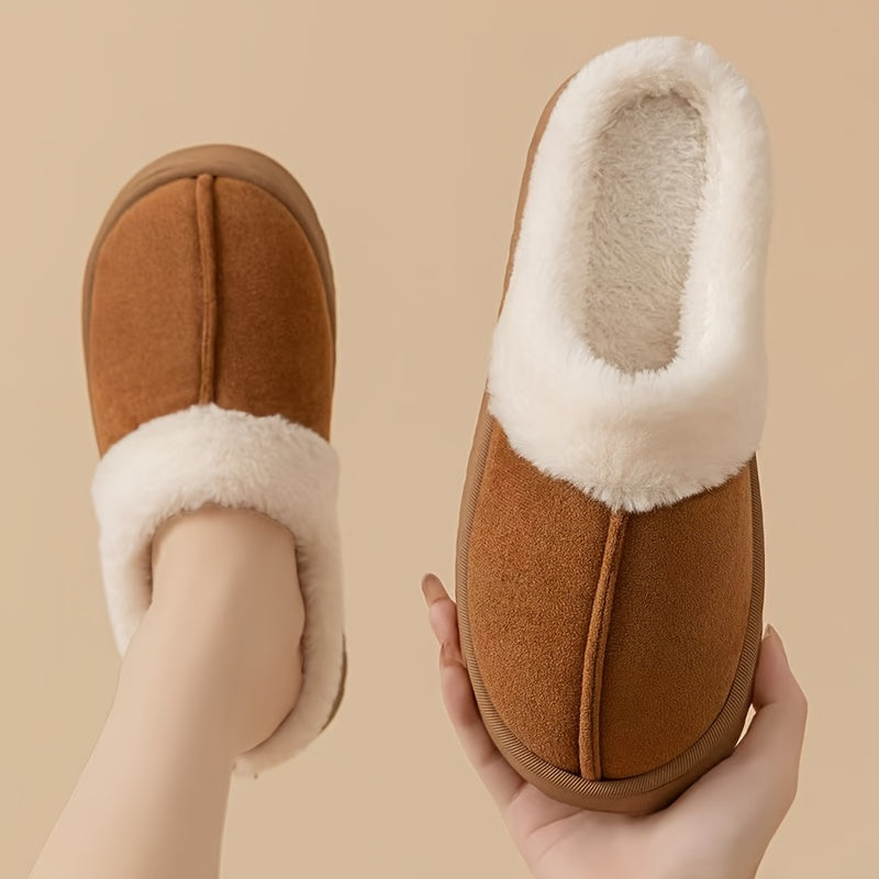 Women's Cozy Plush Fleece Lined Warm EVA Slippers, Winter Indoor Couple Slippers, Non-Slip House Shoes