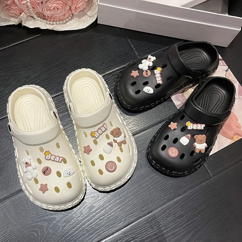 Women's Kawaii Dit Decor Clogs, Soft Sole Lightweight Closed Toe Beach Shoes, Breathable Hollow Out Garden Clogs