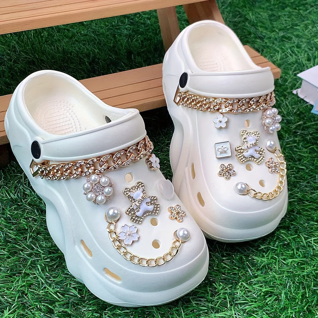 These Women'S Cross-Border EVA Are Stylish And Versatile for Summer, Featuring Double White Bear Decorations And Rhinestone Chains. They Are Perfect for Home, Beach Outings, Or Shopping.