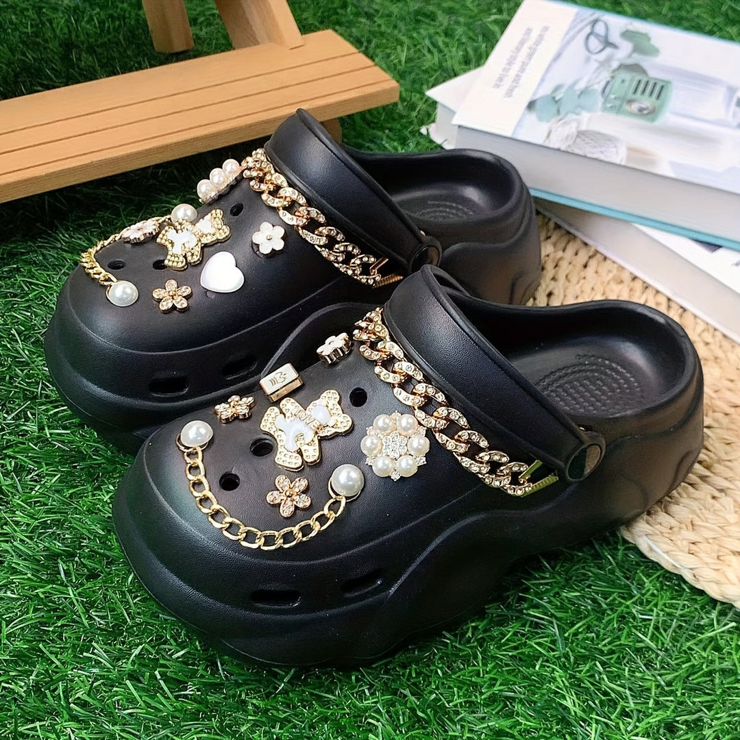 These Women'S Cross-Border EVA Are Stylish And Versatile for Summer, Featuring Double White Bear Decorations And Rhinestone Chains. They Are Perfect for Home, Beach Outings, Or Shopping.