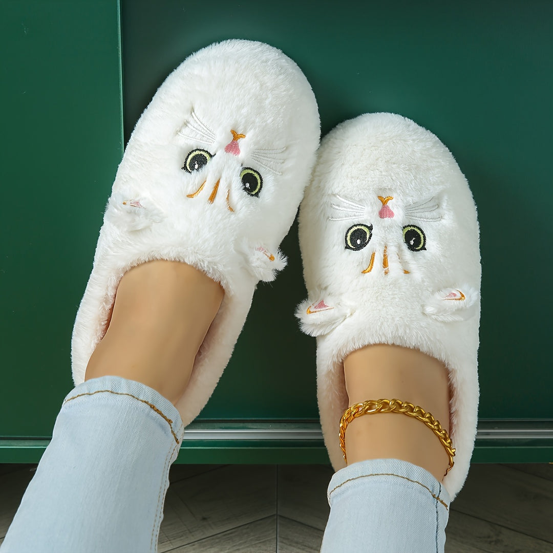 Women's Cute Cartoon Black Cat Slippers with Big Eyes and Ears, Soft Warm Non-slip Indoor House Slip-on Slippers with Fabric Upper, Inner, Insole and TPR Sole