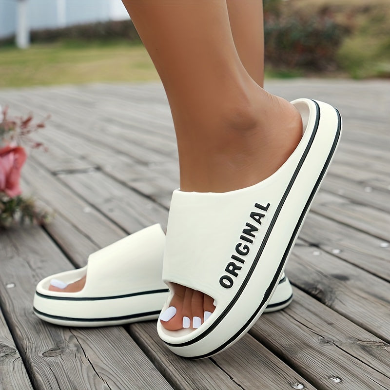 Letter Print EVA Pillow Slides, Soft Sole Lightweight Shower Home Slides, Non-slip Beach Slides