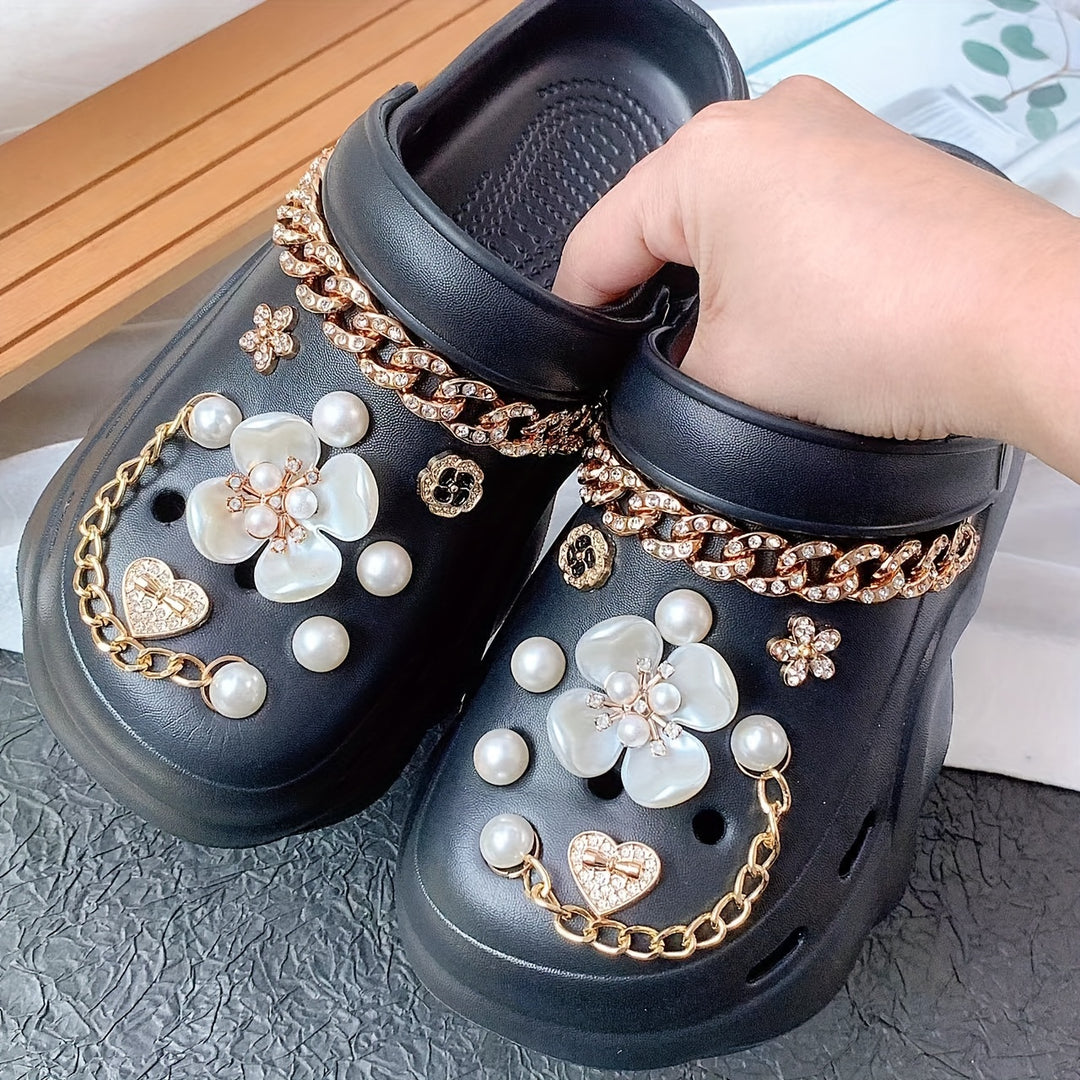 EVA Sandals For Women, Flat Heel, Lightweight, Breathable, And Comfortable, With Faux Pearl And Rhinestone Decoration, Perfect For Home, Beach, Or Street Wear