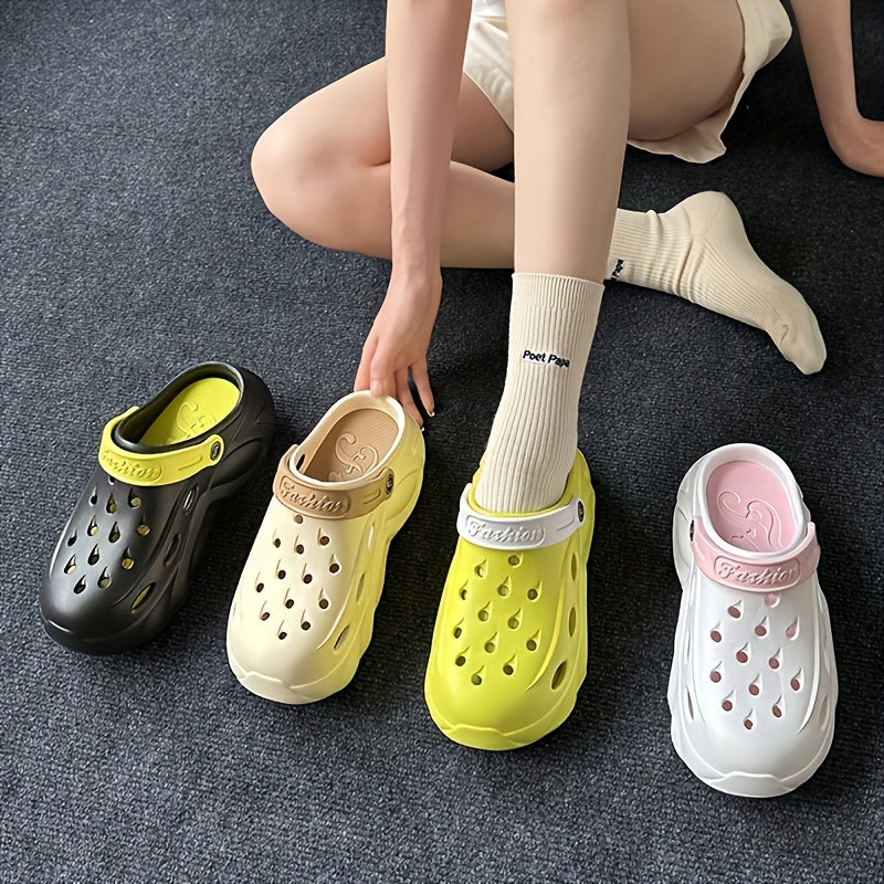 Women's Breathable Summer Clogs - Casual Solid Color, Slip-On Garden Shoes with Closed Toe Design, EVA Material