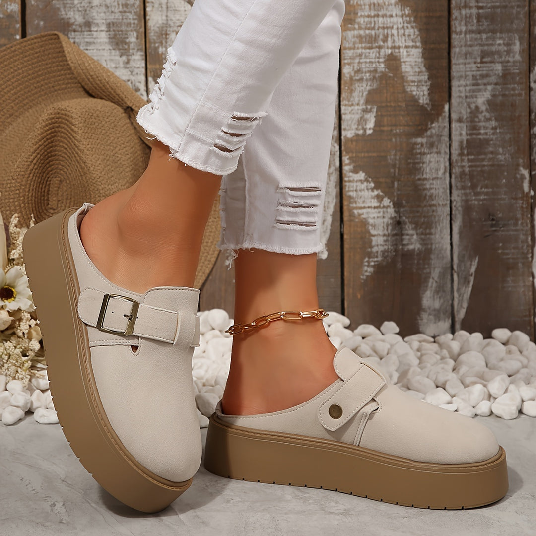 Retro Thick-Soled Half-Slippers for Women in Autumn, New Style for Heightening And Wearing Outside, Lazy Slip-On Slippers