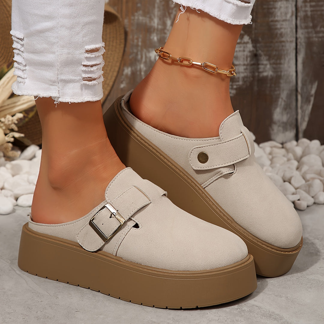 Retro Thick-Soled Half-Slippers for Women in Autumn, New Style for Heightening And Wearing Outside, Lazy Slip-On Slippers