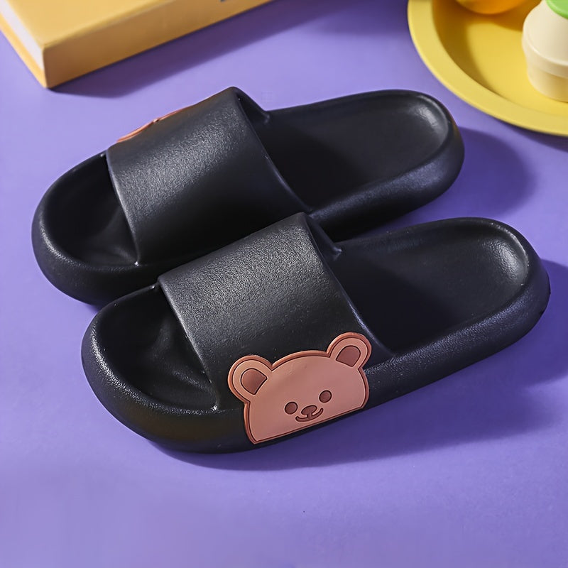 Women's Cute Bear Design EVA Slides - Thick Sole, Non-Slip, Casual Pink Slippers for Indoor/Outdoor Use, Perfect for Beach & Home Comfort, Bear Slippers