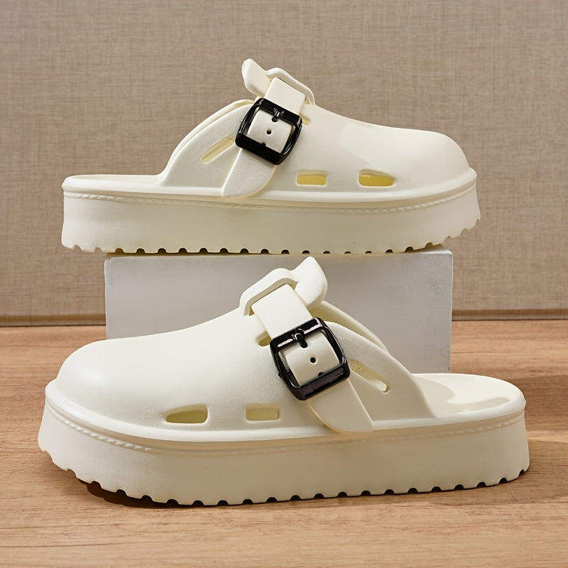 Women'S EVA Platform Sandals - Casual Round Toe Slip-On Shoes with Buckle Detail, All-Season Comfort, Thick Sole for Height Increase, Lightweight Daily Commuter Walking Shoes, Outdoor Beach Slides
