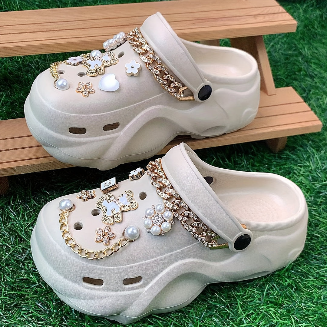 These Women'S Cross-Border EVA Are Stylish And Versatile for Summer, Featuring Double White Bear Decorations And Rhinestone Chains. They Are Perfect for Home, Beach Outings, Or Shopping.