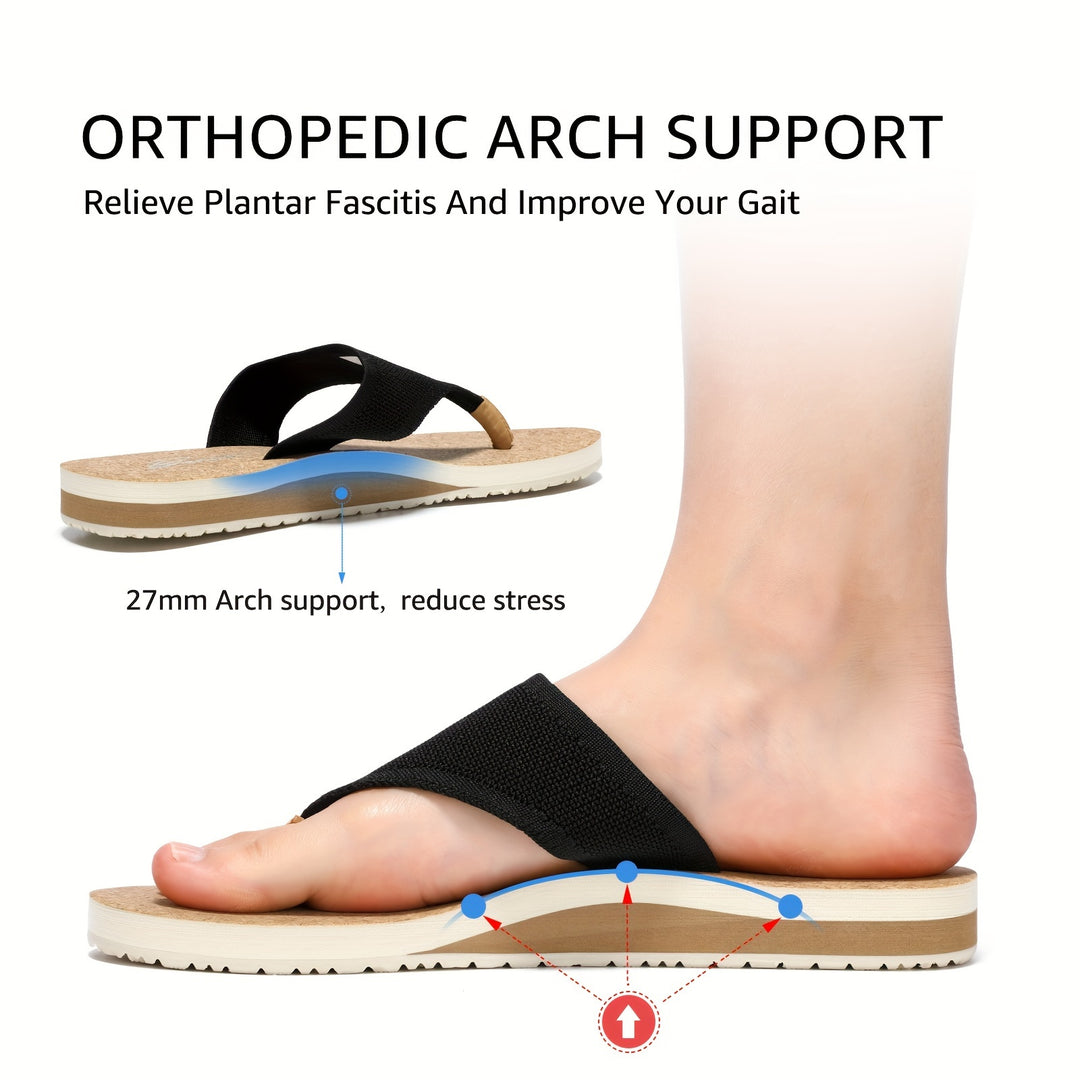 BACIA Women'S Orthopedic Flip-Flops, Casual T-Strap Flat Heel, Solid Color Fabric Upper with EVA Insole & MD Sole, Comfort Arch Support, with Hand Washable for Summer