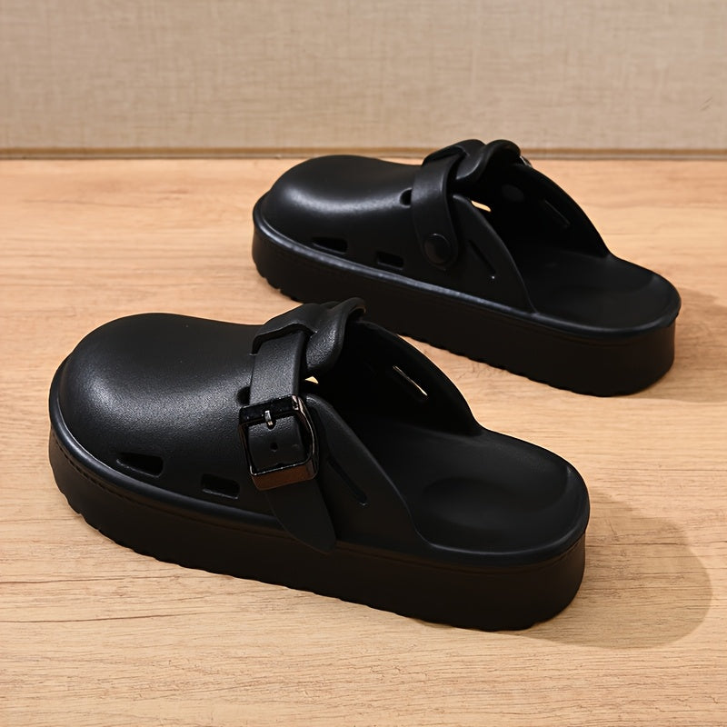 Women'S EVA Platform Sandals - Casual Round Toe Slip-On Shoes with Buckle Detail, All-Season Comfort, Thick Sole for Height Increase, Lightweight Daily Commuter Walking Shoes, Outdoor Beach Slides