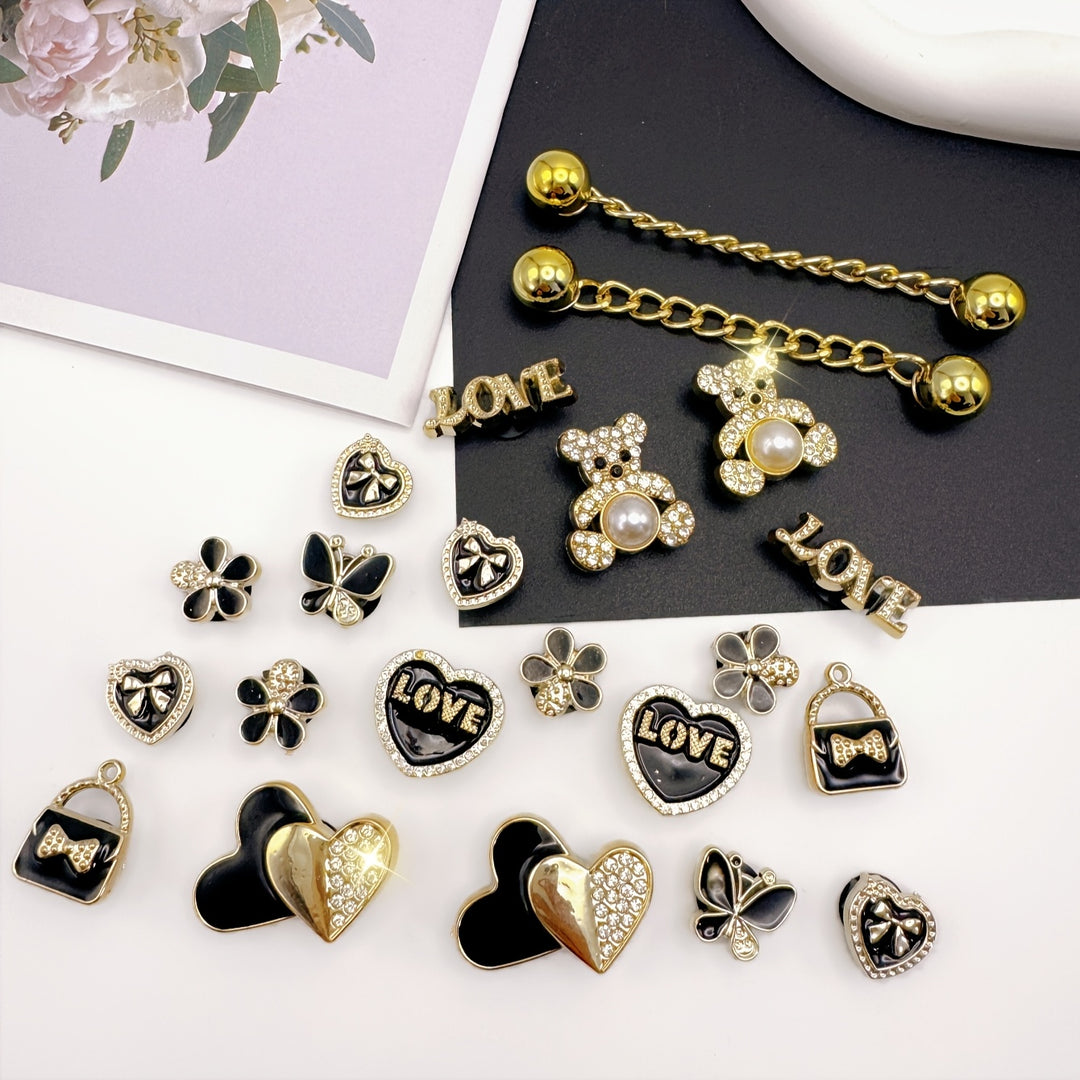22pcs Shoe Charm Set - Detachable ABS Accessories with Pearls & Rhinestones, Featuring Hearts, Flowers & Bows for DIY Wooden, Sandals & Garden Shoes - Ideal for Valentine's Day & Crafting Projects, Shoe Accessories
