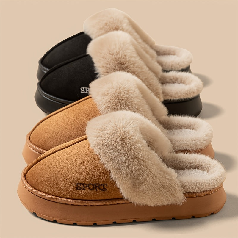 Sport Style Faux Deer Velvet Slippers, Casual Solid Color, Winter Season, Hand Washable, Slip-on Design with EVA Sole and Fabric Insole