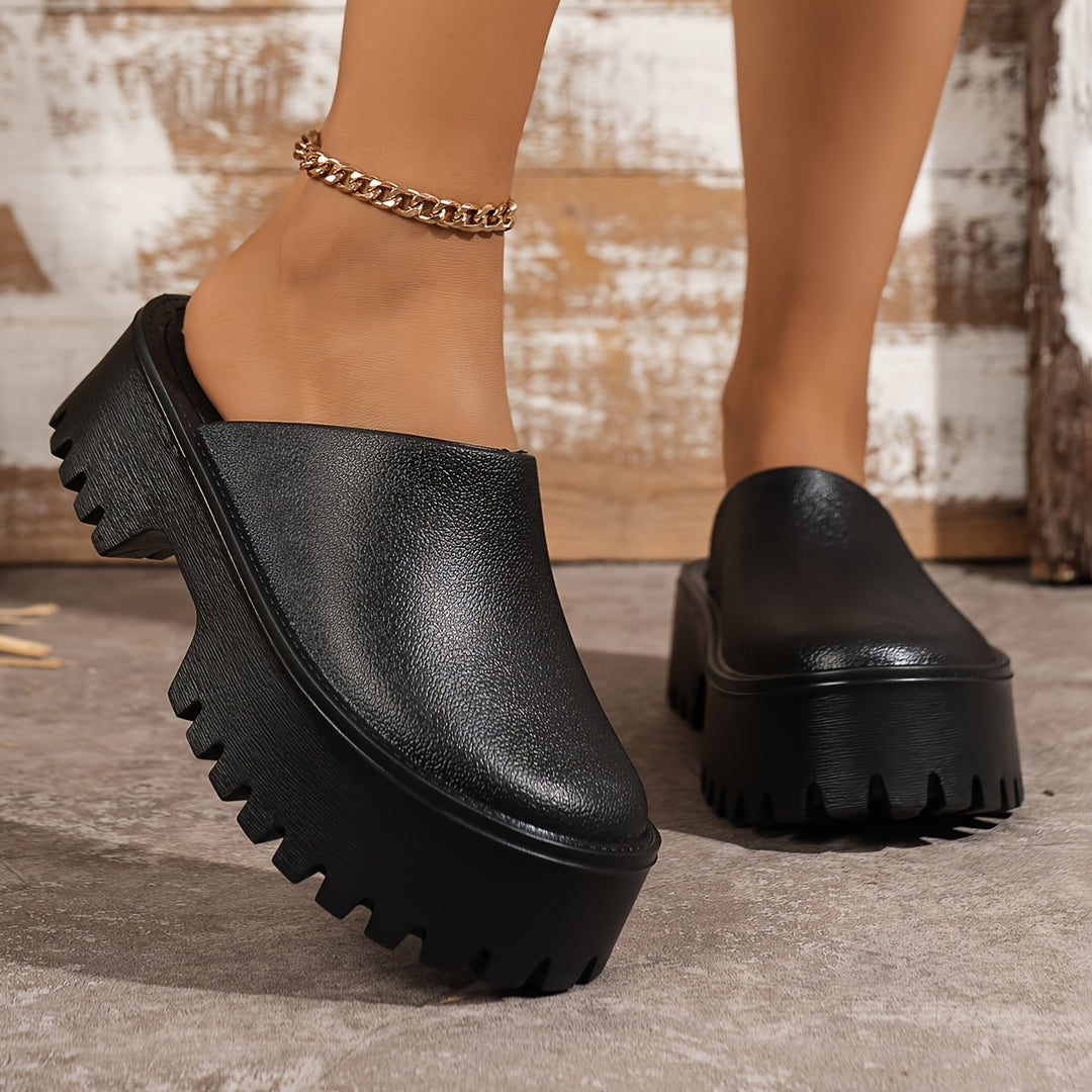 [Outdoor Adventures] Women's Stylish Beige Slip-On Platform Sandals - Waterproof, Non-Slip Thick Sole, Round Toe EVA Material, All-Season Comfort Shoes for Outdoor Wear, Versatile Comfort Shoes | Chic Slipon Sandals | EVA Mat
