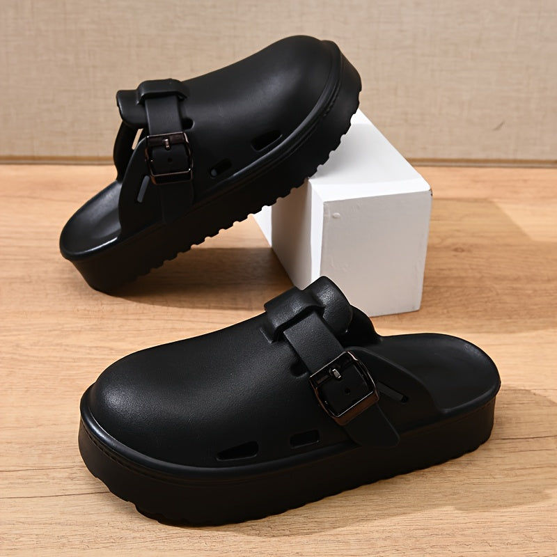 Women'S EVA Platform Sandals - Casual Round Toe Slip-On Shoes with Buckle Detail, All-Season Comfort, Thick Sole for Height Increase, Lightweight Daily Commuter Walking Shoes, Outdoor Beach Slides