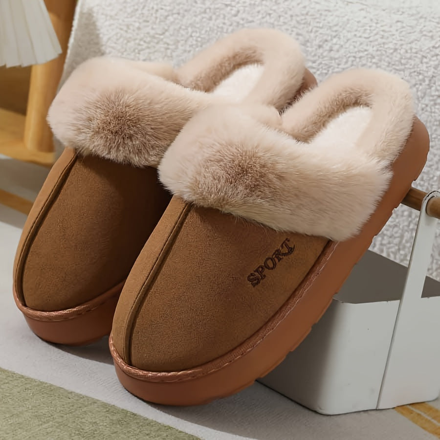 Sport Style Faux Deer Velvet Slippers, Casual Solid Color, Winter Season, Hand Washable, Slip-on Design with EVA Sole and Fabric Insole